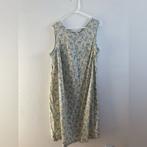 Vintage Linen Blend Yellow and blue floral sleeveless dress with pockets 18W